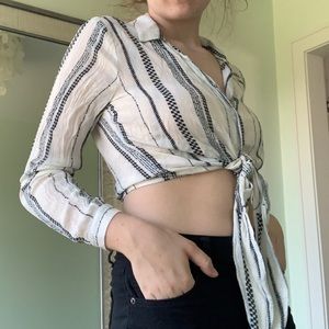 Blue and White Button Up Tie Shirt